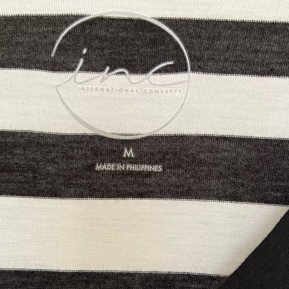 INC International Concepts Black and White V-neck Horizontal Stripe Long Sleeve - Picture 2 of 4